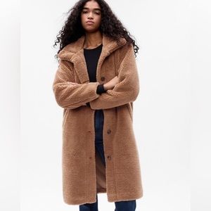NWT Gap Long Sherpa Coat Size Medium Fleece- Nut Brown NEW w/ TAGS